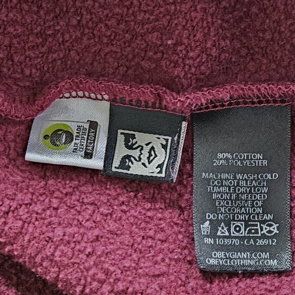 Obey Hoodie Mens L Burgundy Worldwide Propganda LS Fleece Skate Streetwear Punk - Picture 12 of 16